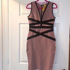 Black and Pink Fitted Midi Dress